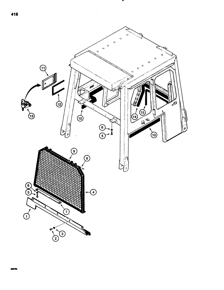 Схема запчастей Case 1150C - (418) - PRESSURIZED CAB, REAR SCREEN, FUEL ACCESS, AND CAB SEALS (09) - CHASSIS/ATTACHMENTS