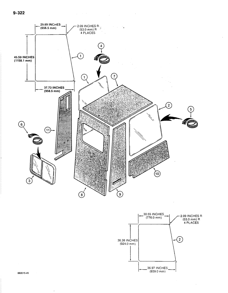 Схема запчастей Case 1080B - (9-322) - CAB WIBNDOWS, SEALS, AND INSULATION (09) - CHASSIS