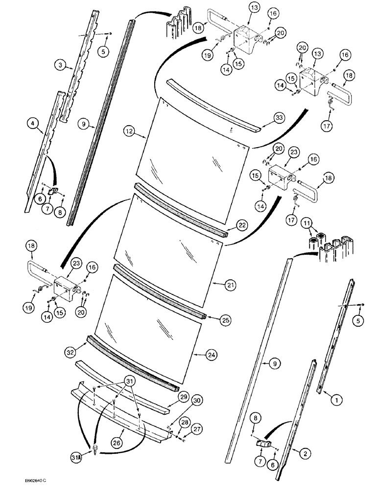 Схема запчастей Case 590 - (9-116) - CAB REAR WINDOW (09) - CHASSIS/ATTACHMENTS