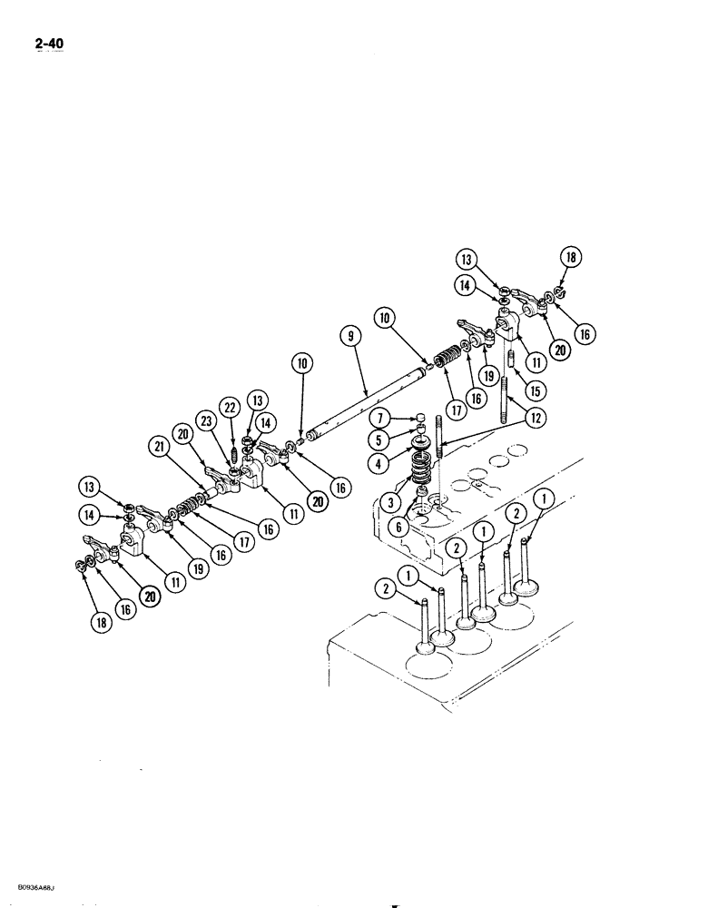 Схема запчастей Case 1818 - (2-040) - VALVE MECHANISM AND ROCKER ARM, DIESEL MODELS (02) - ENGINE