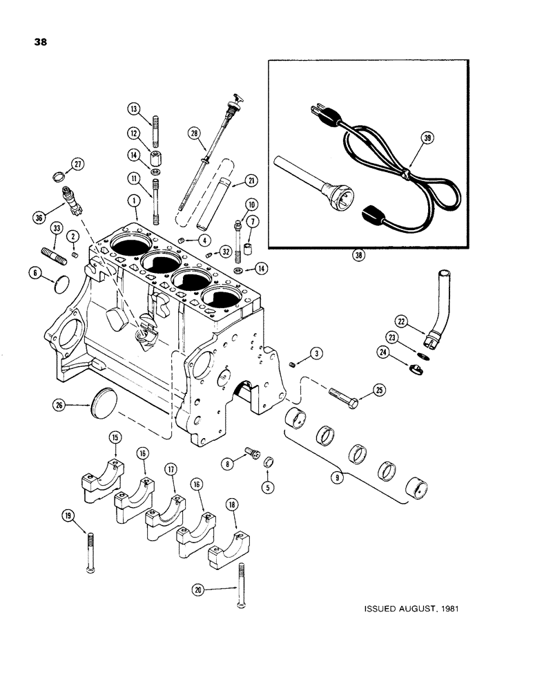 Схема запчастей Case 480C - (038) - CYLINDER BLOCK, 188 DIESEL ENGINE, ENGINE SERIAL NUMBER 2836084 AND AFTER (10) - ENGINE