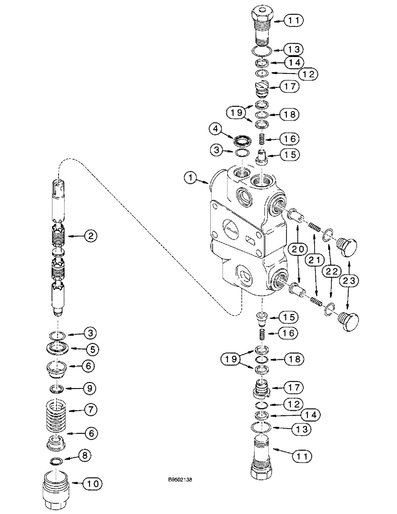 Схема запчастей Case 590SL - (8-84) - LOADER CONTROL VALVE, CLAM SECTION (08) - HYDRAULICS
