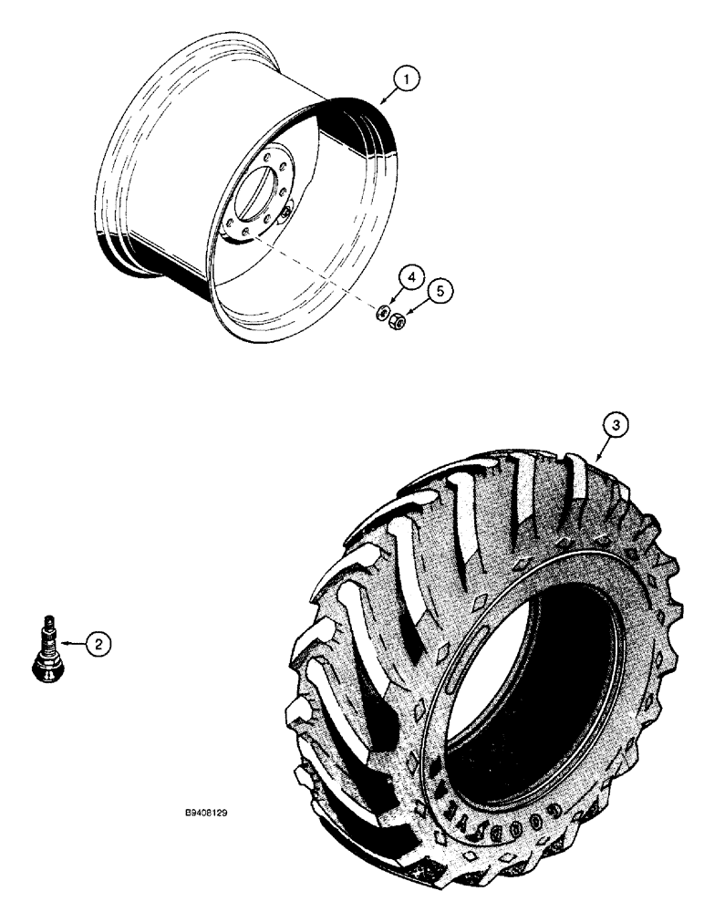 Схема запчастей Case 590SL - (6-152) - REAR WHEELS AND TIRES, TWO WHEEL OR FOUR WHEEL DRIVE, 21L X 24 TIRES - 10 PLY (06) - POWER TRAIN