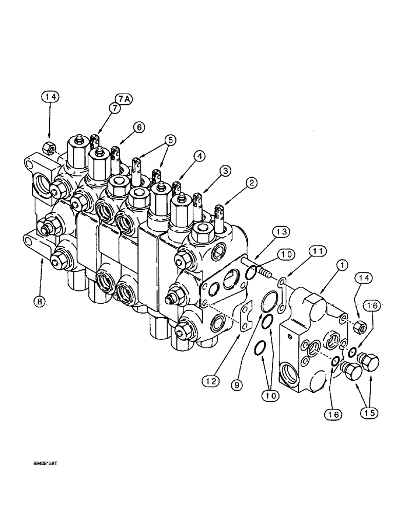 Схема запчастей Case 580SL - (8-104) - BACKHOE CONTROL VALVES, MODELS W/EXTENDABLE DIPPER OR AUX HYD, PRIOR TO TRACTOR P.I.N. JJG0193620 (08) - HYDRAULICS