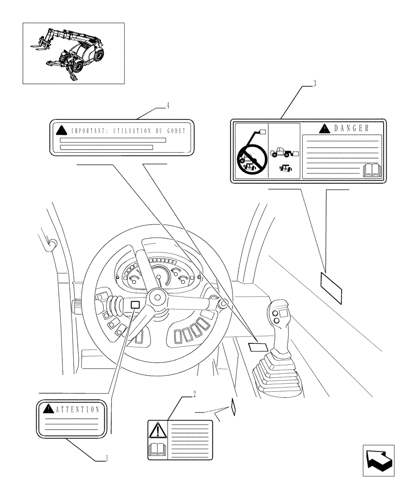 Схема запчастей Case TX1055 - (9.00982[02]) - SAFETY PLATES (FRENCH) - OPTIONAL CODE 749100041 (90) - PLATFORM, CAB, BODYWORK AND DECALS