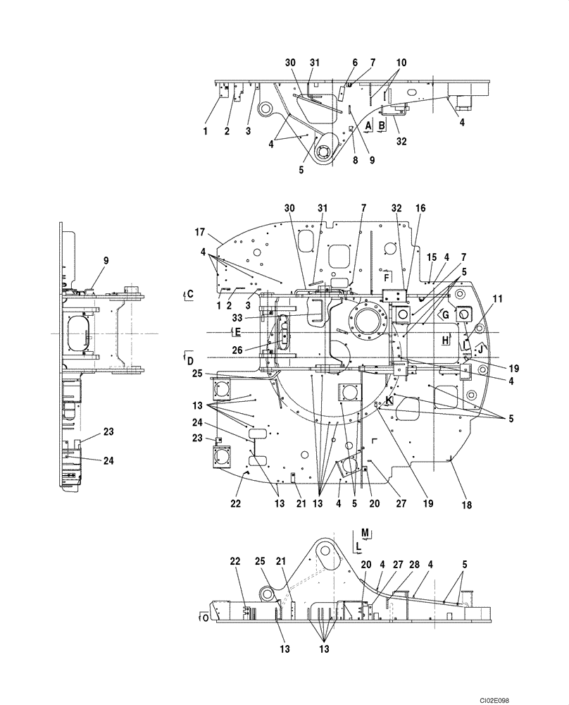 Схема запчастей Case CX135SR - (09-02) - TURNTABLE (09) - CHASSIS/ATTACHMENTS