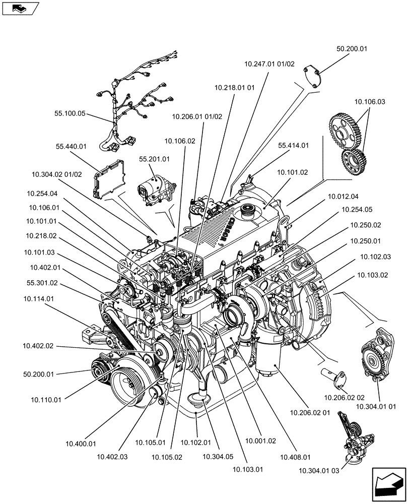 Схема запчастей Case F2CFE614B A003 - (10.000.01[01]) - PICTORIAL INDEX - ENGINE (10) - ENGINE