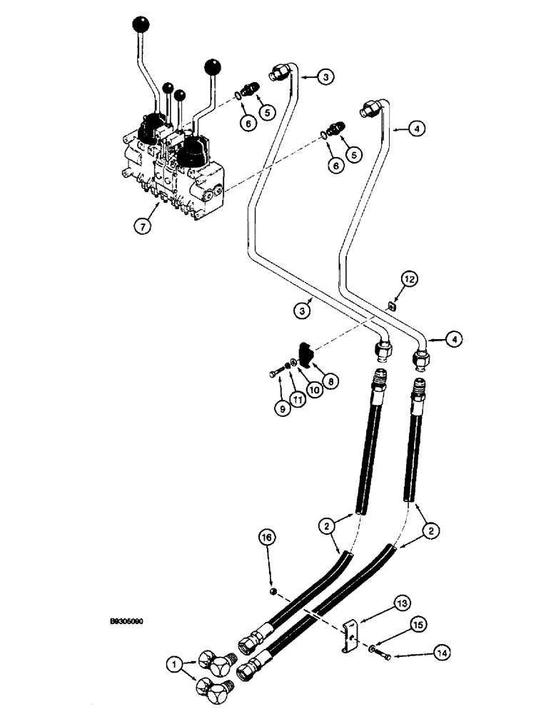 Схема запчастей Case 660 - (8-040) - BACKHOE CONTROL VALVE SUPPLY AND RETURN LINES - D125 BACKHOE (08) - HYDRAULICS