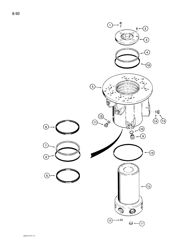 Схема запчастей Case 1085B - (8-092) - 8 PORT HYDRAULIC SWIVEL, WITH SPLIT FLANGE TUBE PORTS (08) - HYDRAULICS
