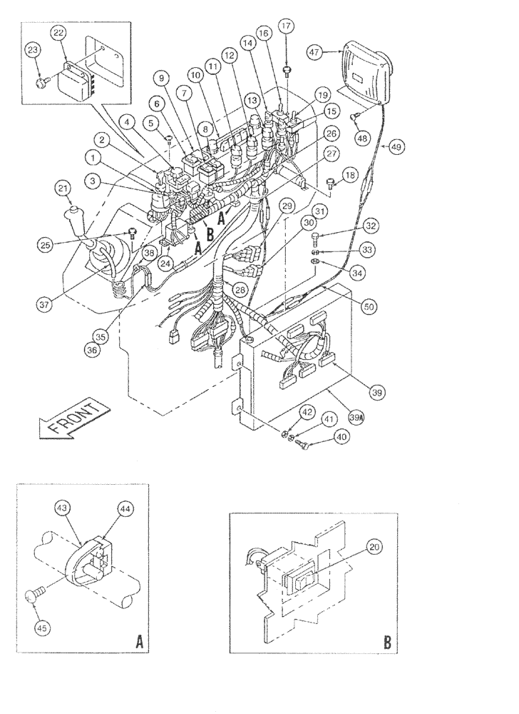 Схема запчастей Case 9050 - (4-14) - RIGHT-HAND CONSOLE AND HARNESS (04) - ELECTRICAL SYSTEMS