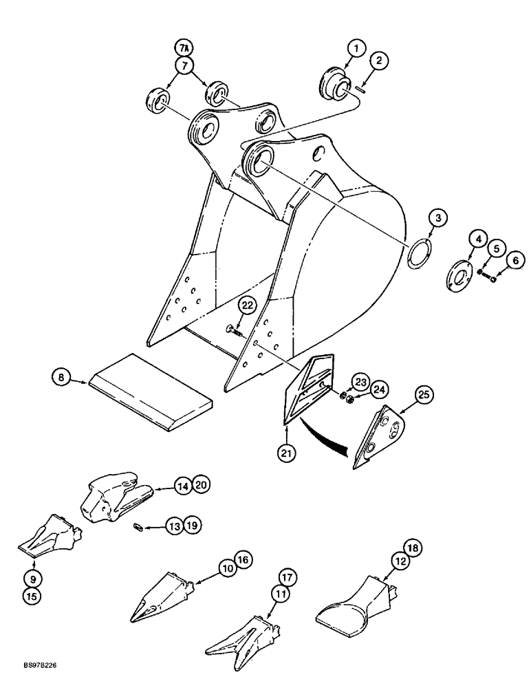 Схема запчастей Case 9010B - (9-108) - MCF BUCKETS, GENERAL PURPOSE AND HEAVY DUTY, CTR CUTTING EDGES,TEETH & ADAPTER (09) - CHASSIS