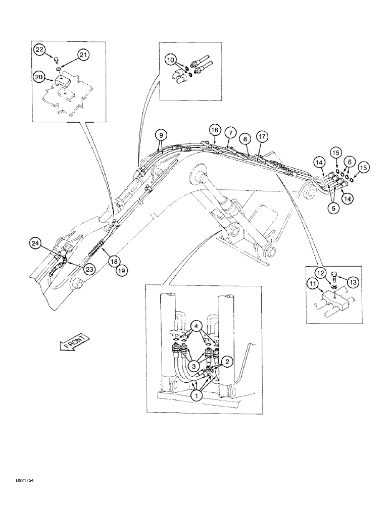 Схема запчастей Case 9030 - (8-74) - BOOM, ARM, & BUCKET HYD CIRCTS, BASE OF BOOM TO BUCKET CYLINDER, MOD. W/ 7-3/84 OR 9-2/3 FOOT ARM (08) - HYDRAULICS