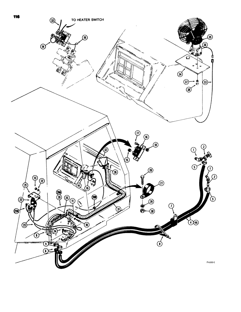 Схема запчастей Case 580C - (116) - CAB HEATER AND DEFROSTER SYSTEM, BEFORE TRACTOR S/N 8958213 (04) - ELECTRICAL SYSTEMS
