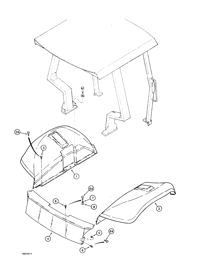 Схема запчастей Case 590 - (9-084) - REAR FENDERS AND CLOSURE PANEL, ROPS CANOPY MODELS (09) - CHASSIS/ATTACHMENTS
