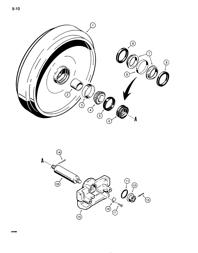 Схема запчастей Case 850D - (5-10) - R51568 IDLER ASSEMBLY, SHAFT RETAINED BY FLANGE NUT (SEE ITEM 12 FOR IDENTIFICATION) (11) - TRACKS/STEERING