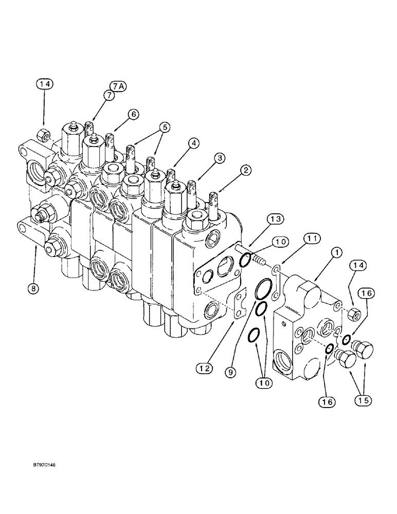 Схема запчастей Case 580SL - (8-108) - BACKHOE CONTROL VALVES, MODELS W/EXTENDABLE DIPPER OR AUX HYD, TRACTOR P.I.N. JJG0198894 AND AFTER (08) - HYDRAULICS