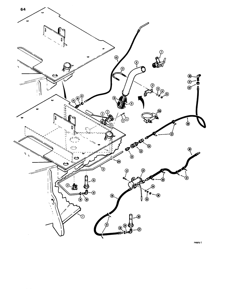 Схема запчастей Case 680E - (064) - FUEL TANK AND LINES, MODELS WITHOUT ELECTRIC FUEL PUMP (10) - ENGINE
