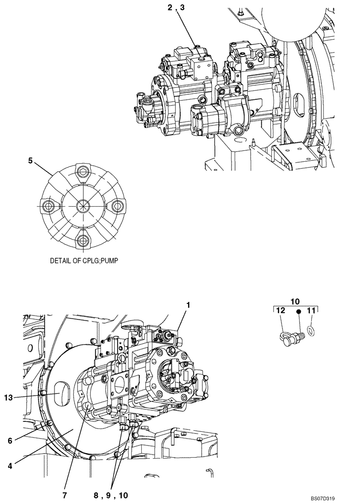 Схема запчастей Case CX135SR - (08-003) - PUMP AND COUPLING - MODELS WITHOUT DOZER BLADE (08) - HYDRAULICS