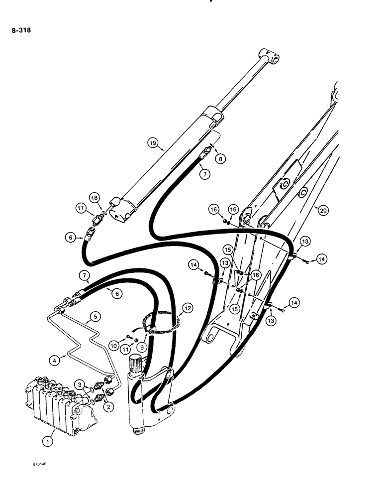 Схема запчастей Case DH4B - (8-318) - DIPPER CYLINDER HYDRAULIC CIRCUIT, FRONT MOUNTED D100XR BACKHOE (08) - HYDRAULICS