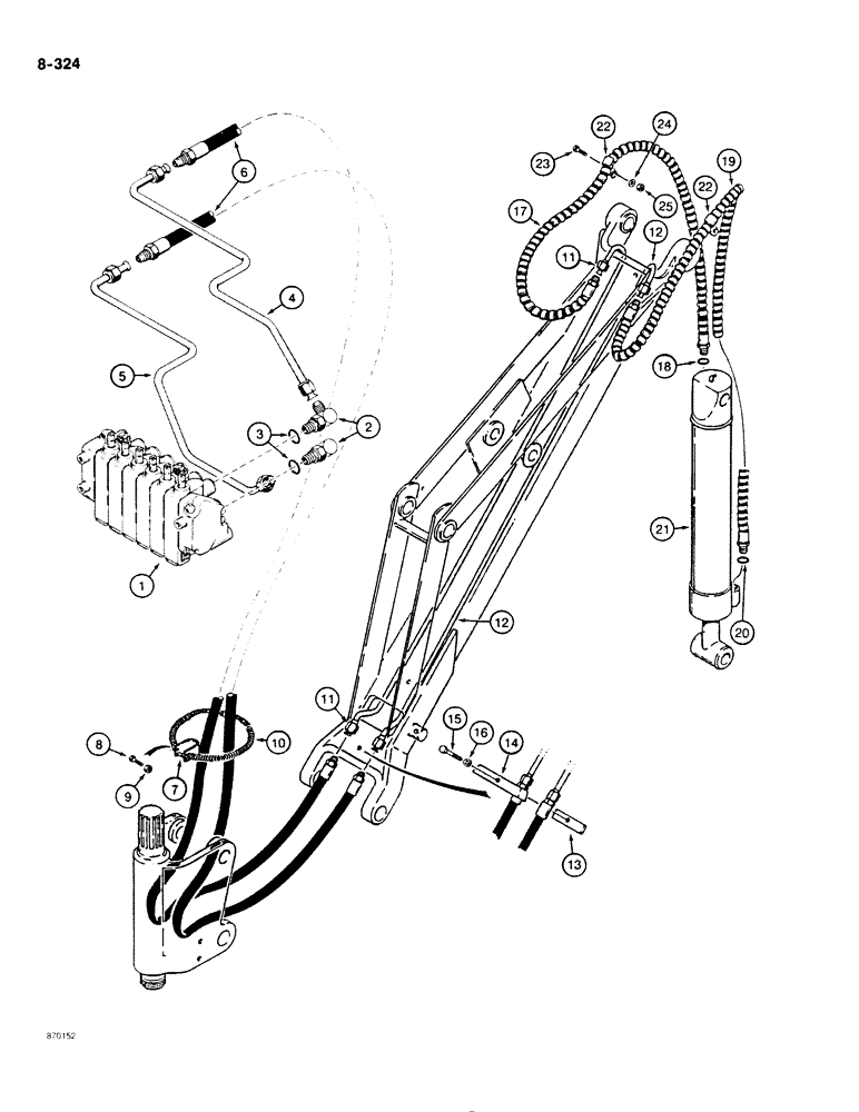 Схема запчастей Case DH4B - (8-324) - DIPPER CYLINDER HYDRAULIC CIRCUIT, FRONT MOUNTED D100 BACKHOE (08) - HYDRAULICS