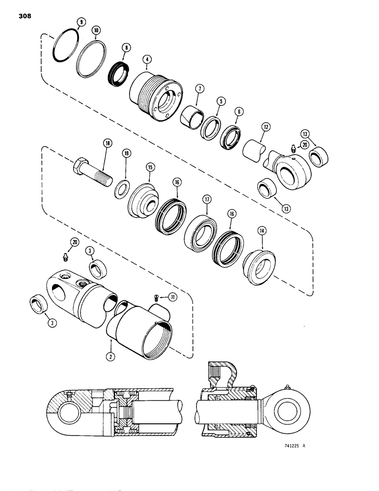 Схема запчастей Case 1150B - (308) - G100272 AND G100273 RIPPER CYLINDERS, 4" ID (101.6 MM) CYL., GLAND IS STAMPED W/ CYL. PART NUMBER (07) - HYDRAULIC SYSTEM