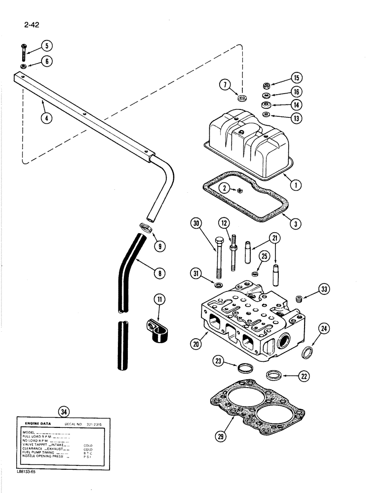 Схема запчастей Case 1080B - (2-42) - CYLINDER HEAD AND COVER, 504BDT ENGINE (02) - ENGINE