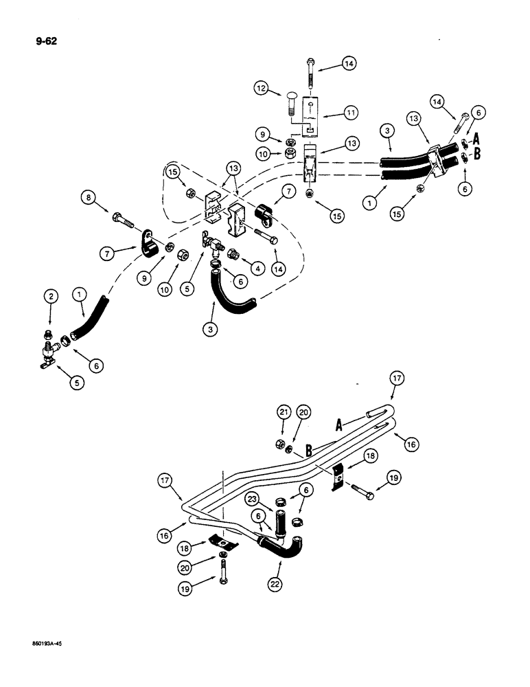 Схема запчастей Case W14C - (9-62) - HEATING LINES (09) - CHASSIS/ATTACHMENTS