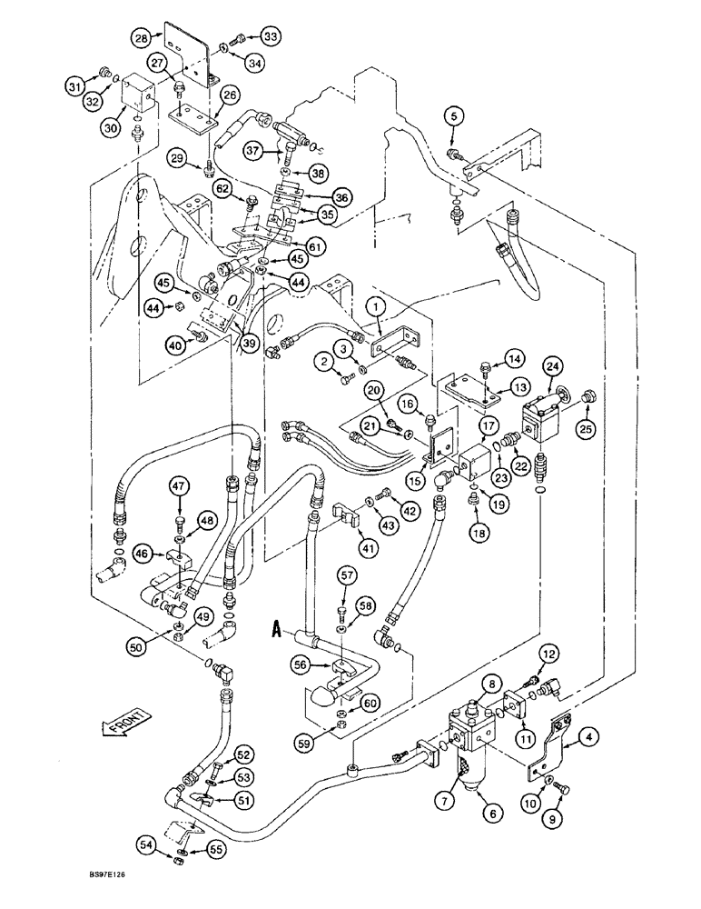 Схема запчастей Case 9020B - (8-072) - SINGLE ACTION AUXILIARY EQUIPMENT OPTION, COMPONENT MOUNTING AND HOSE SUPPORTS (08) - HYDRAULICS
