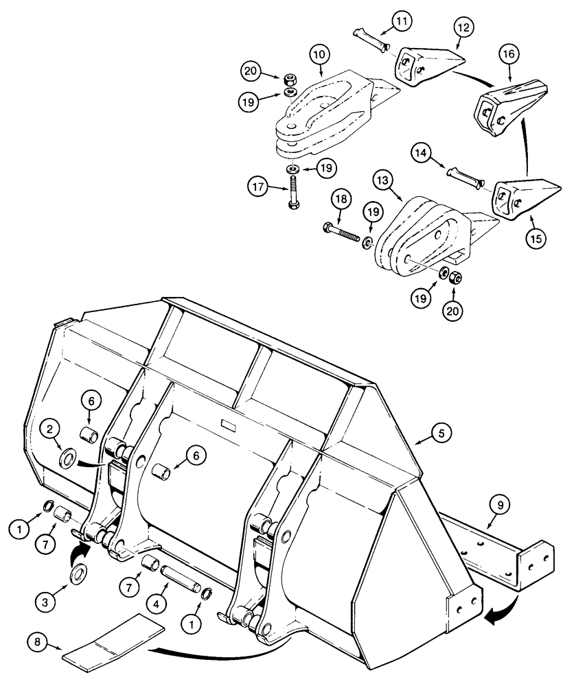 Схема запчастей Case 855E - (9-006) - LOADER BUCKET AND TEETH (09) - CHASSIS/ATTACHMENTS