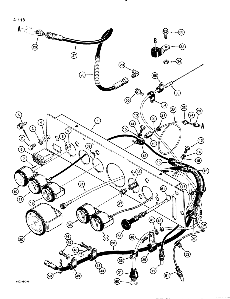 Схема запчастей Case 1450B - (4-118) - INSTRUMENT PANEL AND GAUGES (04) - ELECTRICAL SYSTEMS