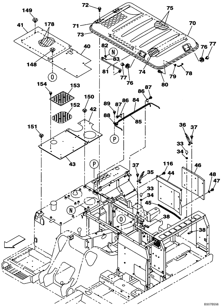 Схема запчастей Case CX210BLR - (09-07) - HOOD, ENGINE - INSULATION (09) - CHASSIS/ATTACHMENTS