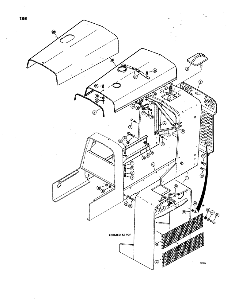 Схема запчастей Case 850 - (186) - HOOD, SHROUD AND GRILLE (05) - UPPERSTRUCTURE CHASSIS
