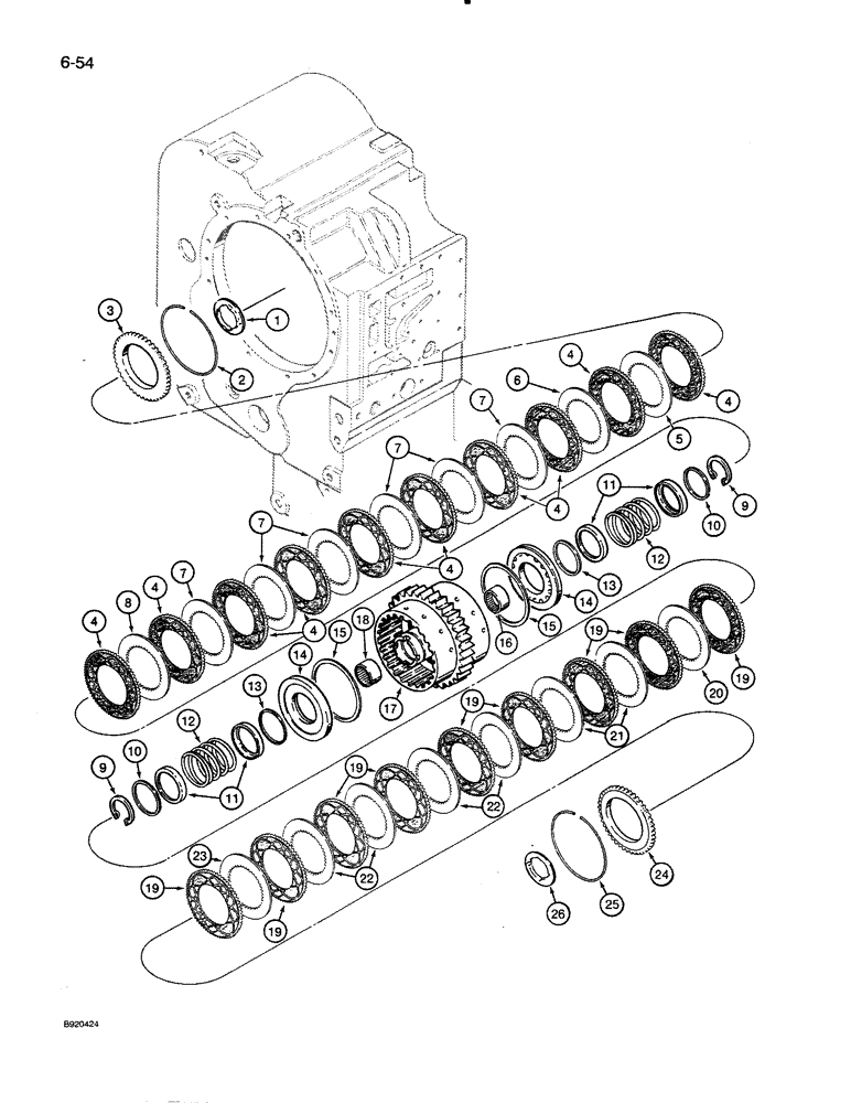 Схема запчастей Case 821 - (6-054) - TRANSMISSION ASSEMBLY, THIRD AND FOURTH CLUTCH PACK, P.I.N. JAK0024165 AND AFTER (06) - POWER TRAIN