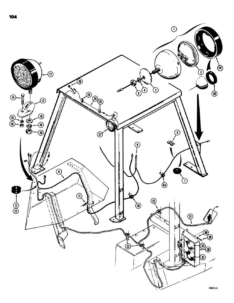 Схема запчастей Case 580C - (104) - CANOPY ELECTRICAL SYSTEM AND LIGHTS (04) - ELECTRICAL SYSTEMS