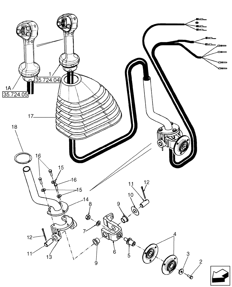 Схема запчастей Case 590SN - (35.724.06) - CONTROLS - LOADER CLAM (35) - HYDRAULIC SYSTEMS