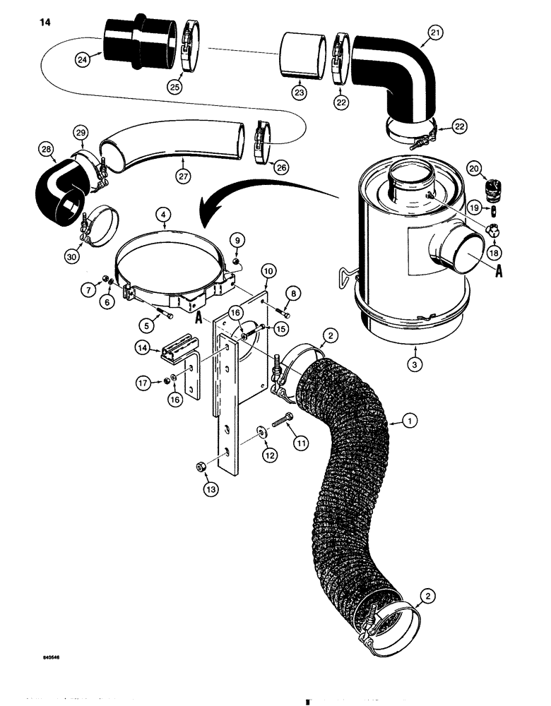 Схема запчастей Case 1080 - (014) - AIR CLEANER AND AIR INTAKE PARTS, FOR CASE ENGINE (10) - ENGINE