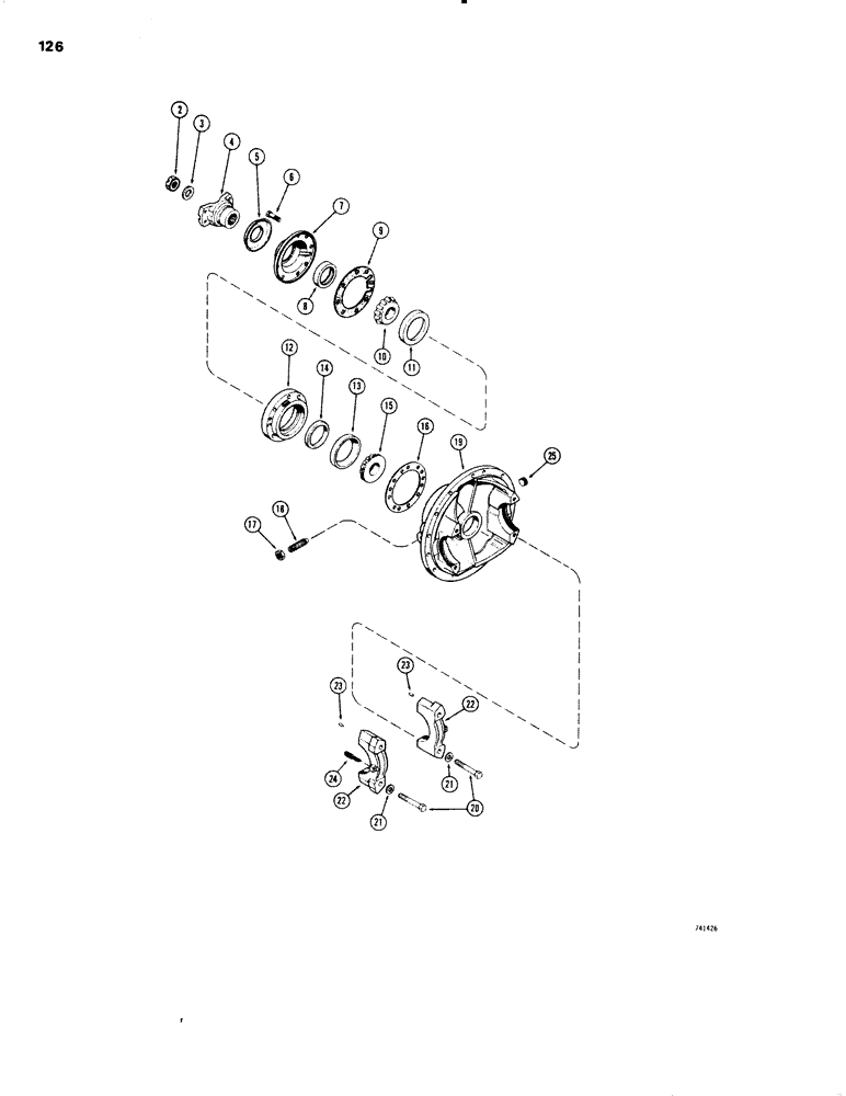Схема запчастей Case W20 - (126) - L58844 FRONT AND REAR AXLE DIFFERENTIAL, CARRIER, COVER AND YOKE (06) - POWER TRAIN