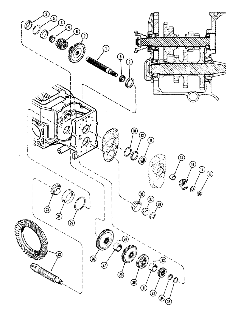 Схема запчастей Case 500 - (090) - MANUAL TRANSMISSION MAINSHAFT (03) - TRANSMISSION