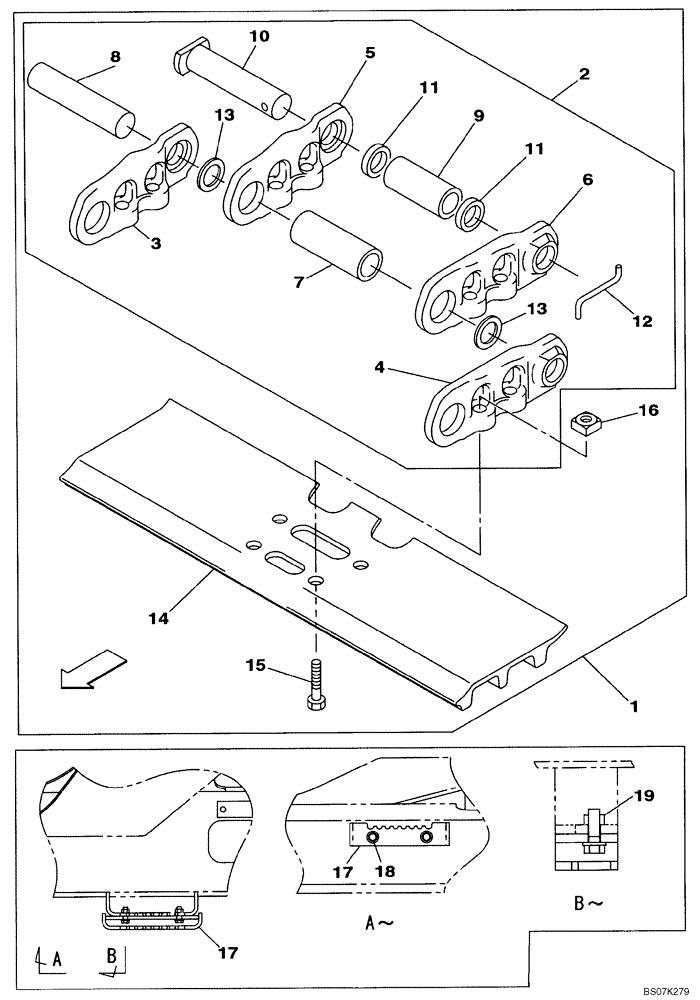 Схема запчастей Case CX225SR - (05-04) - TRACK CHAINS, 700 MM (27-5/8 IN) (11) - TRACKS/STEERING