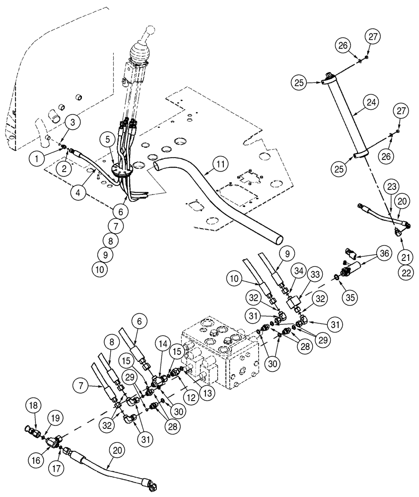 Схема запчастей Case 621D - (08-32) - HYDRAULICS - LOADER CONTROL, REMOTE, HOSE GROMMET TO TWO SPOOL VALVE (08) - HYDRAULICS