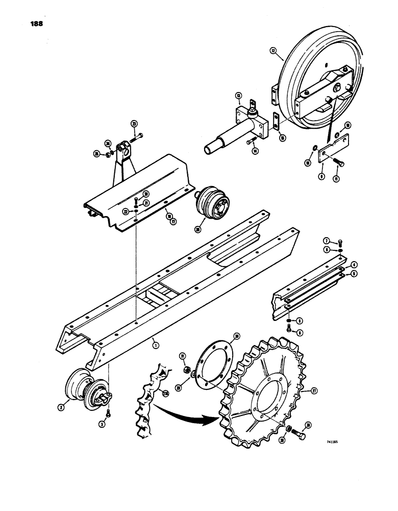 Схема запчастей Case 450 - (188) - TRACK FRAME AND RECOIL SYSTEM, USED TRACTOR SN. 3050801 AND AFTER (04) - UNDERCARRIAGE