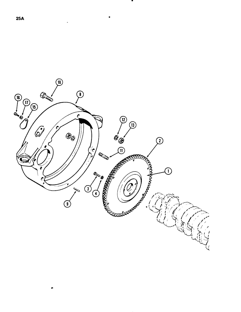 Схема запчастей Case 450B - (025A) - FLYWHEEL AND HOUSING, 207 TURBOCHARGED DIESEL ENGINE (01) - ENGINE