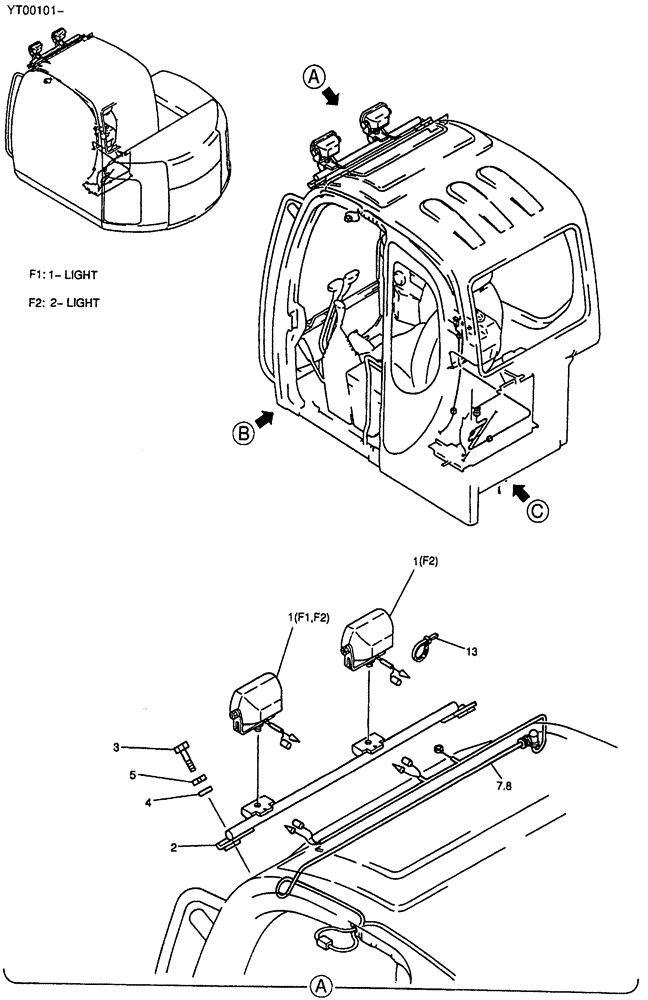 Схема запчастей Case CX50B - (05-025[01]) - LIGHT INSTAL (CAB), PAGE 1 OF 2 (55) - ELECTRICAL SYSTEMS