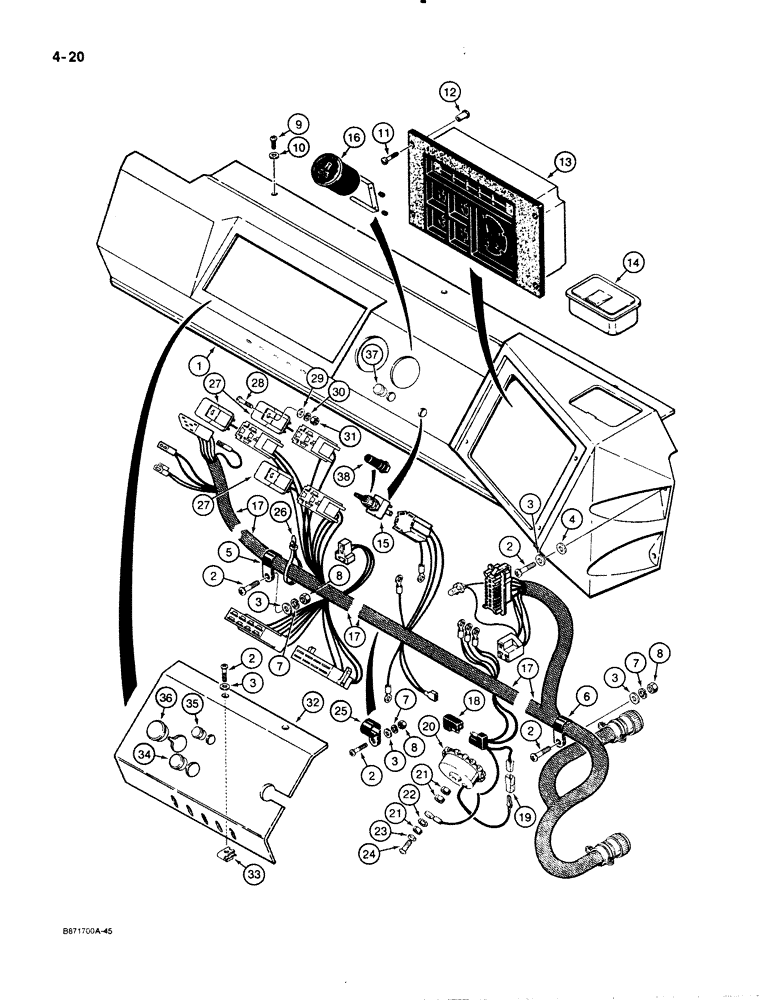Схема запчастей Case W30 - (4-20) - ELECTRICAL SYSTEM, INSTRUMENT PANELS AND HOURMETER, USED ON MODELS WITH ZF TRANSMISSION (04) - ELECTRICAL SYSTEMS