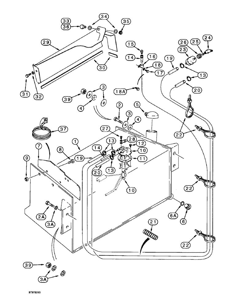 Схема запчастей Case 580SL - (3-02) - FUEL RESERVOIR, FUEL LEVEL SENSOR, AND LEFT HAND MUD GUARD (03) - FUEL SYSTEM