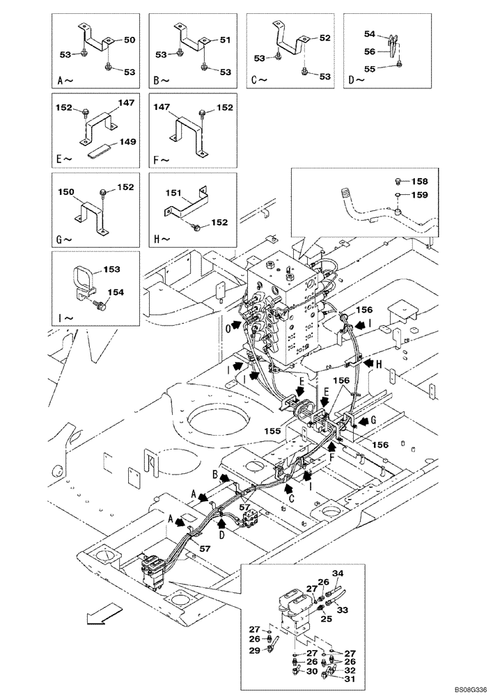 Схема запчастей Case CX470B - (08-39) - PILOT CONTROL LINES, TRAVEL - TWO WAY (08) - HYDRAULICS