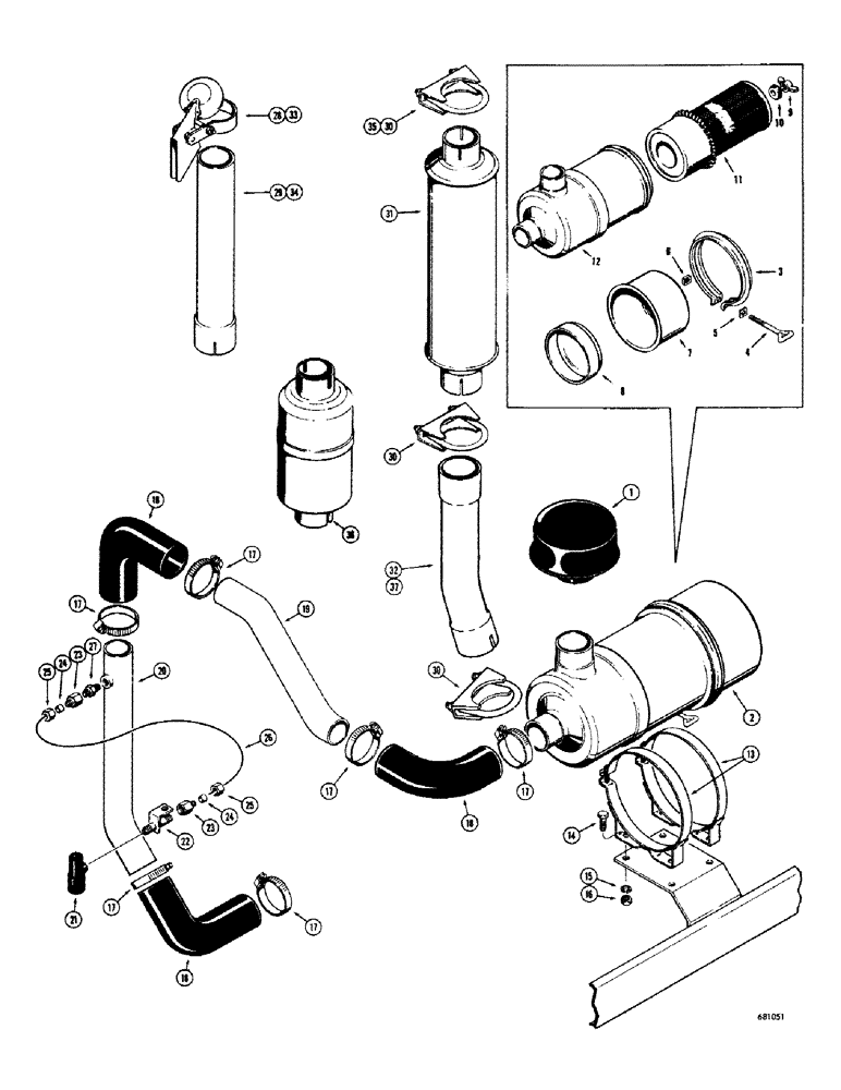Схема запчастей Case 680CK - (036) - AIR CLEANER AND MUFFLER, (251) SPARK IGNITION ENGINE (10) - ENGINE