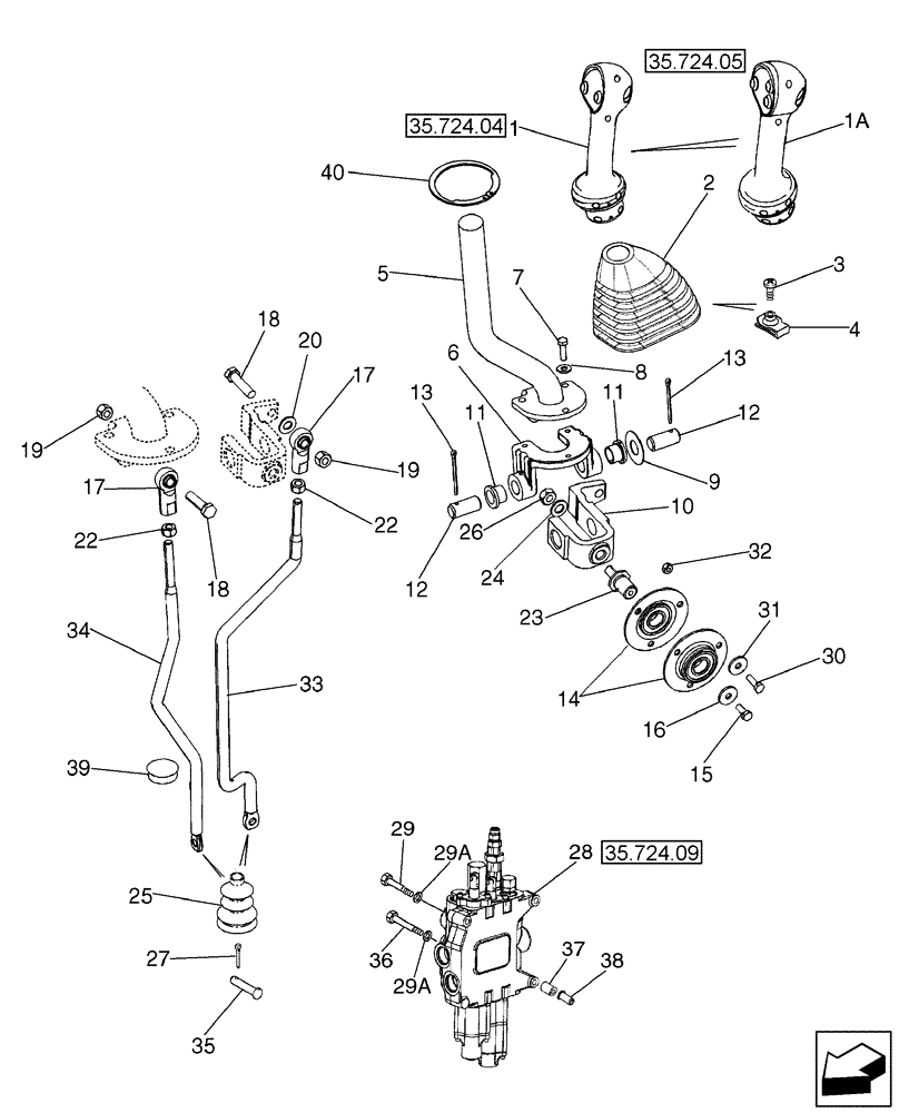 Схема запчастей Case 590SN - (35.724.03[01]) - CONTROLS - LOADER LIFT AND BUCKET (35) - HYDRAULIC SYSTEMS