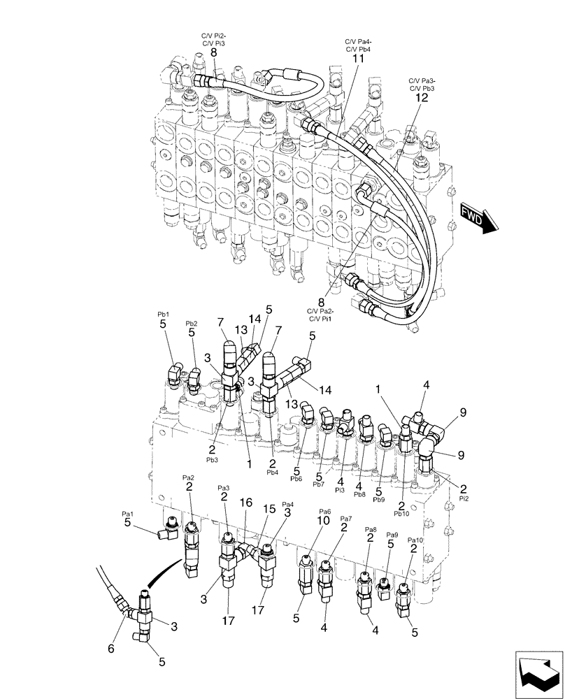 Схема запчастей Case CX50B - (01-044) - CONTROL LINES, MAIN (35) - HYDRAULIC SYSTEMS