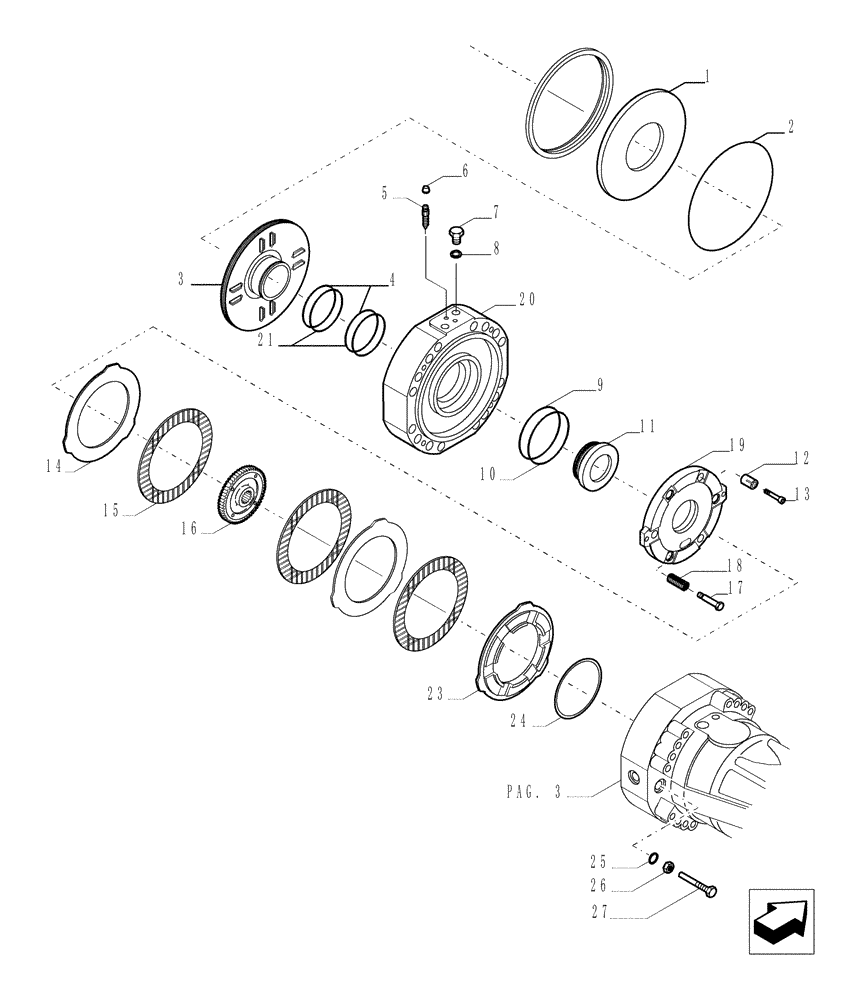 Схема запчастей Case TX1055 - (9.00447[05]) - STD FRONT AXLE - BRAKE DISCS - OPTIONAL CODE 749082111 (25) - FRONT AXLE SYSTEM
